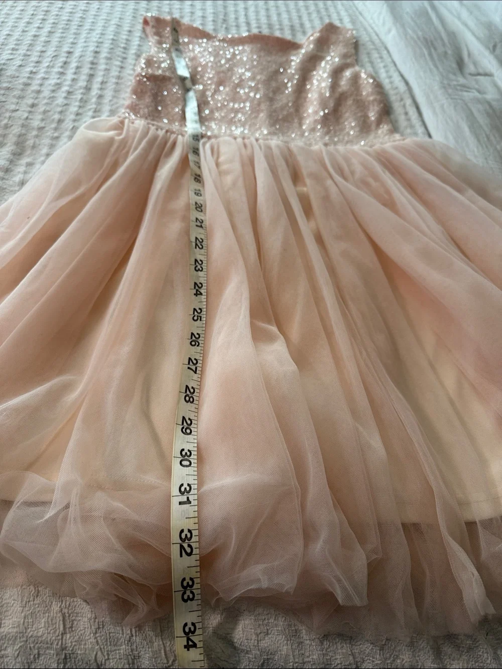Girls Peach Sequin Bodice Tulle Party Dress